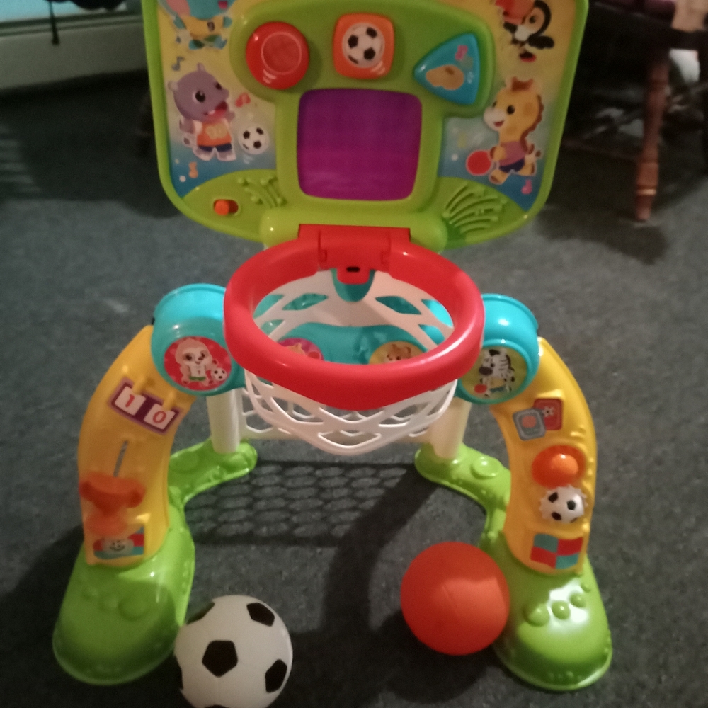 Kids v-tech basket ball and soccer talking toy set